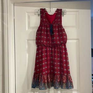 As U Wish Red Patterned Keyhole Dress